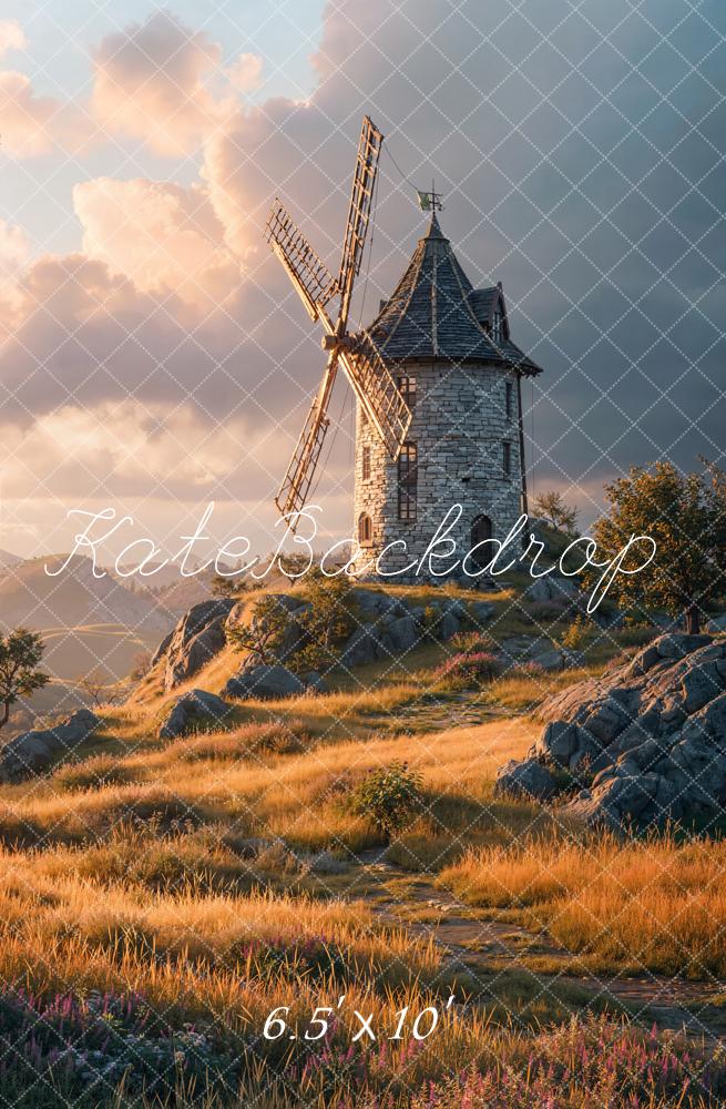 Kate Windmill Stone Sunrise Meadow Printed Backdrop Designed by Chain Photography