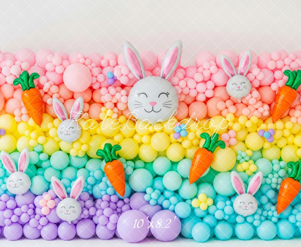 Kate Easter Bunny Balloon Rainbow Carrot Printed Backdrop Designed by Patty Roberts