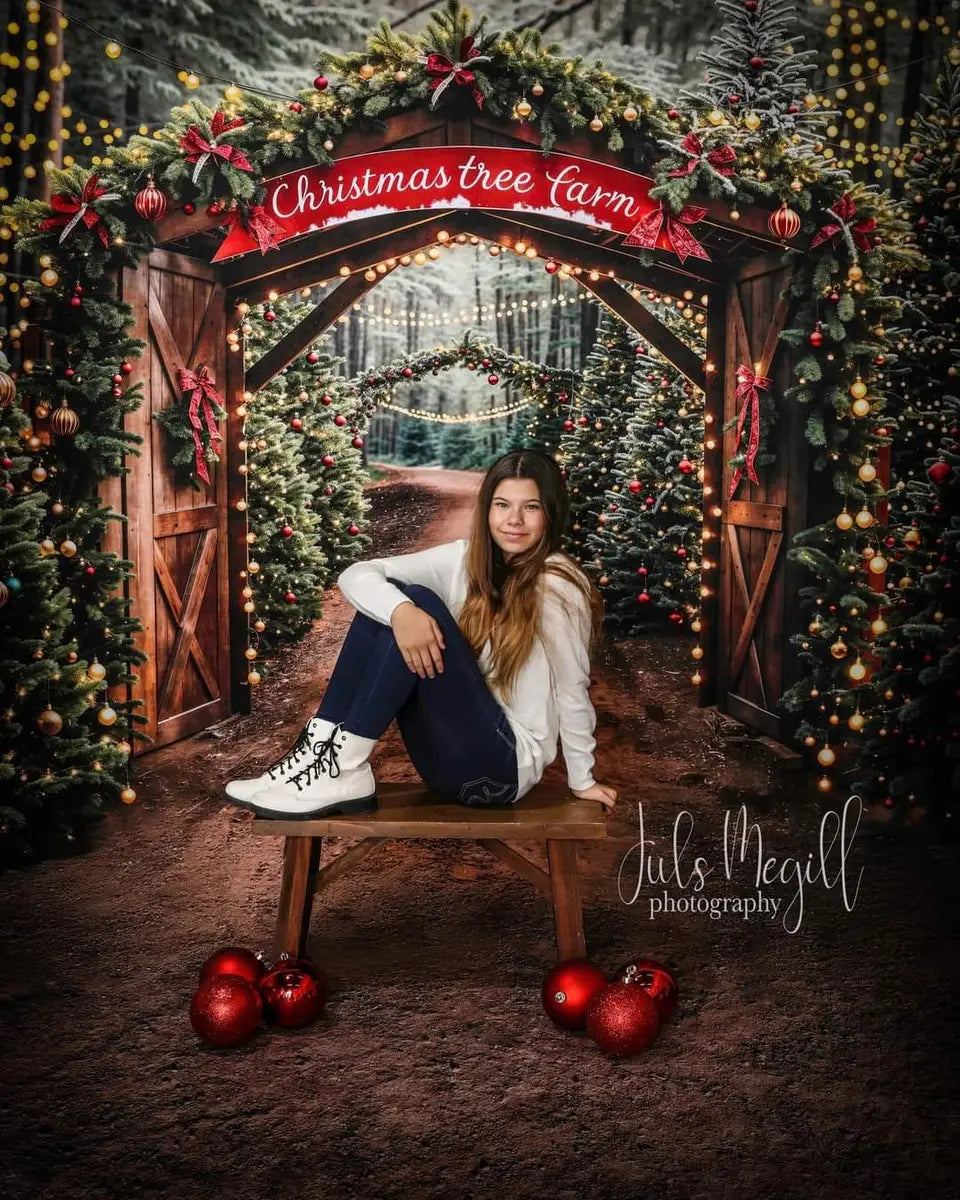 Kate Christmas Tree Forest Farm Wooden Door Backdrop Designed by Emetselch