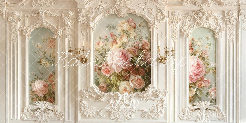 Kate Cream Baroque Vintage Wall Floral Roses Backdrop Designed by Emetselch