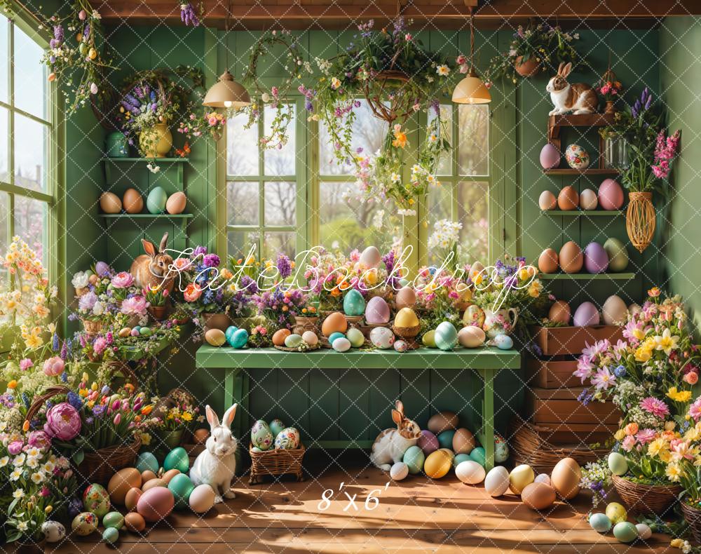 Easter Window Bunny Flowers Eggs Foto Achtergrond Designed by Emetselch