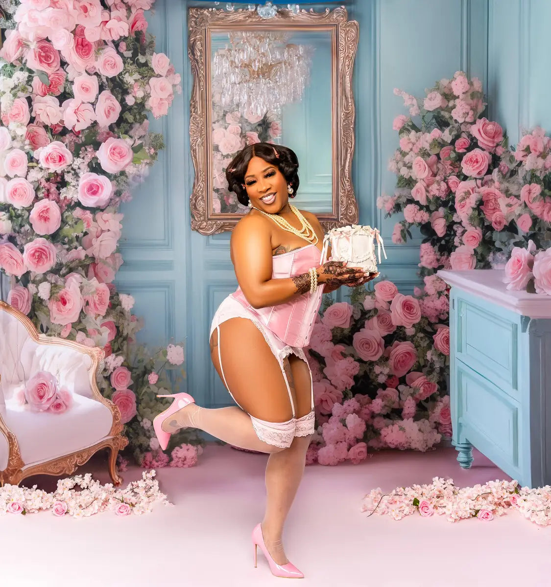 Kate Elegant Room Floral Retro Mirror Backdrop Designed by Mini MakeBelieve