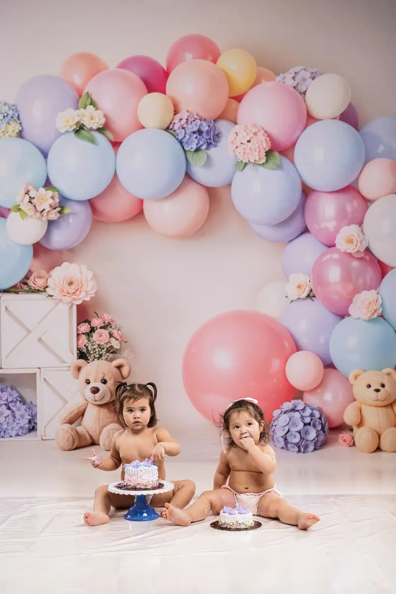 Kate Cake Smash Pastel Balloon Flower Arch Backdrop Designed by Emetselch