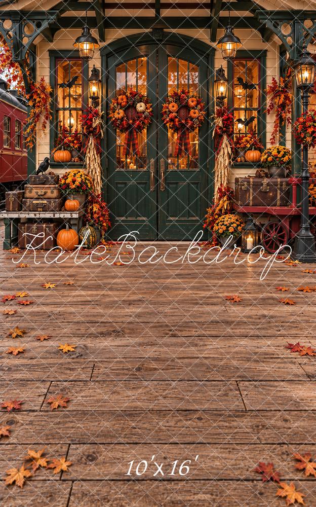 Kate Sweep Fall Pumpkin Wreath Doorway Printed Backdrop Designed by Vertigo Productions