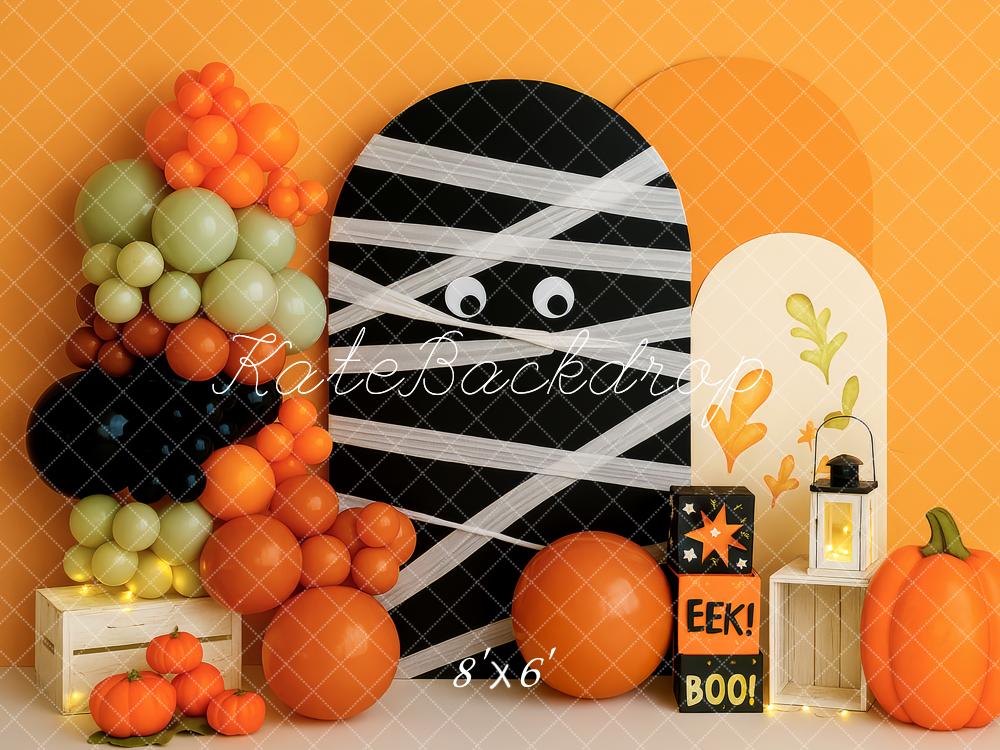 Fondo Naranja de Globo de Momia de Halloween Diseñado por Patty Roberts