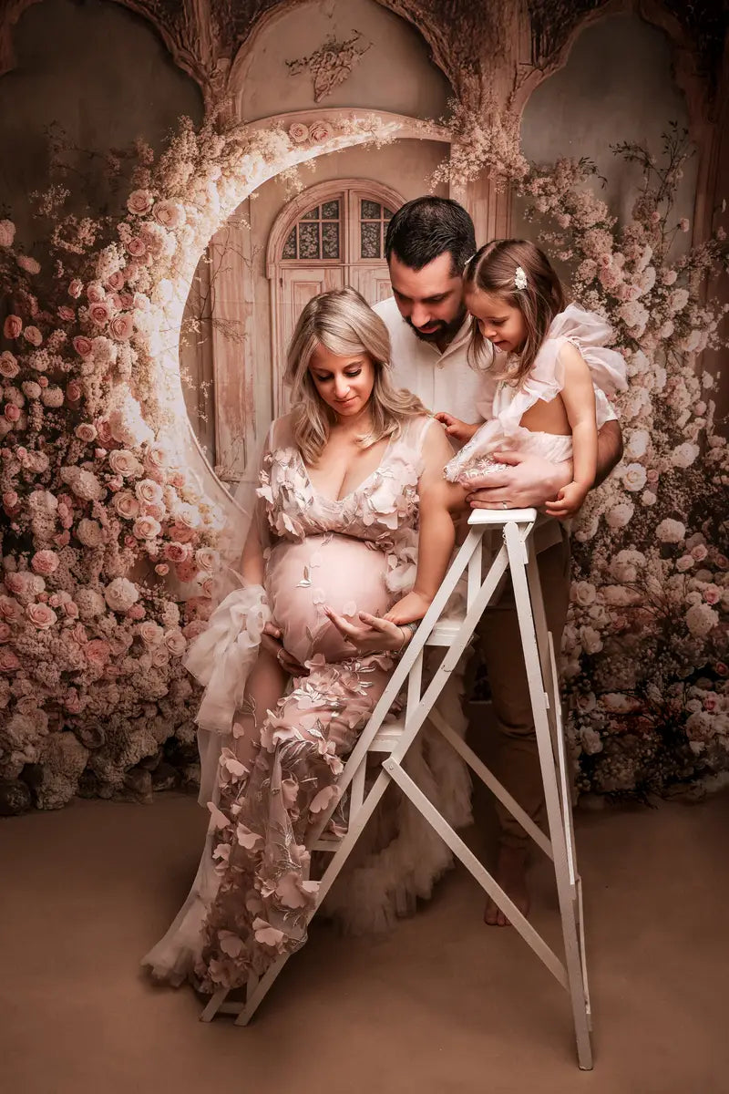 Kate Mother's Day Floral Moon Arch White Roses Wedding Printed Backdrop Designed by Emetselch