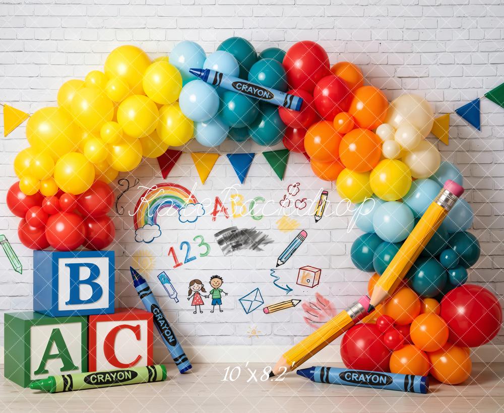 Kate Back To School Balloons Crayons ABC Blocks Backdrop Designed by Emetselch