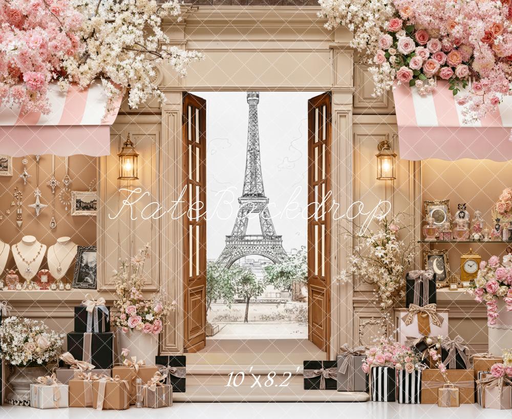 Kate Spring Pink Flower Boutique Paris Eiffel Tower Backdrop Designed by Chain Photography