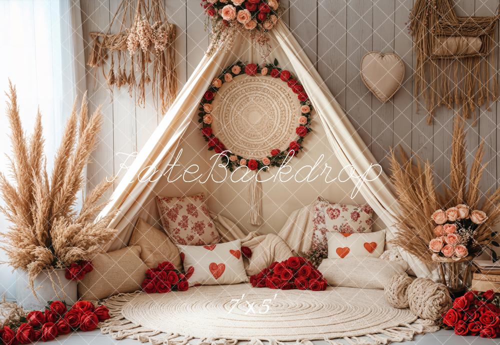 Kate Spring Boho Tent Floral Decor Backdrop for Family & Kid Photos Designed by Emetselch