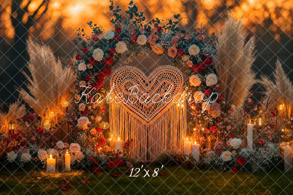 Kate Valentines Boho Flower Arch Heart Macrame Candles Pampas Grass Backdrop Designed by Emetselch