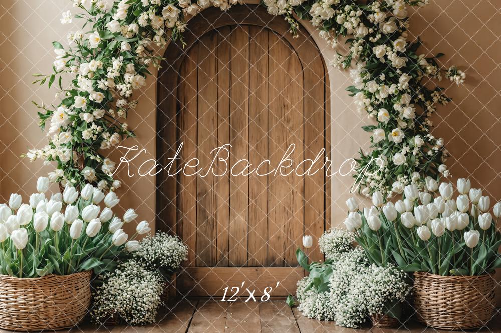 Kate Spring Floral Arch Wooden Door Backdrop Photography Designed by Emetselch