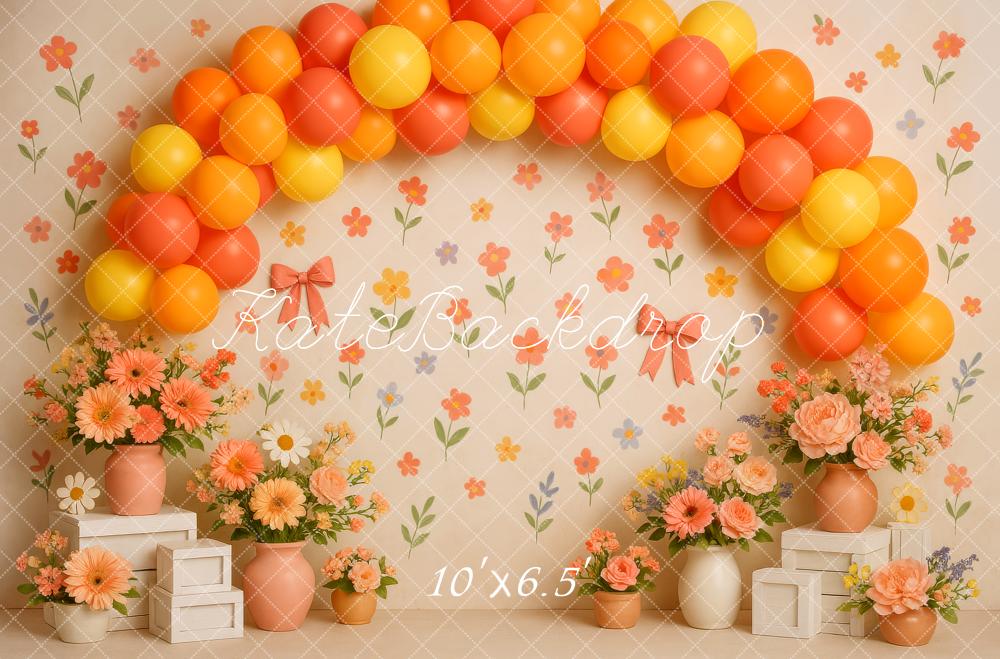 Kate Spring Floral Orange Balloon Arch Backdrop Designed by Patty Roberts