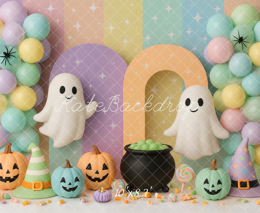 Kate Halloween Pastel Ghosts Pumpkins Balloons Cauldron Backdrop Designed by Ashley Paul