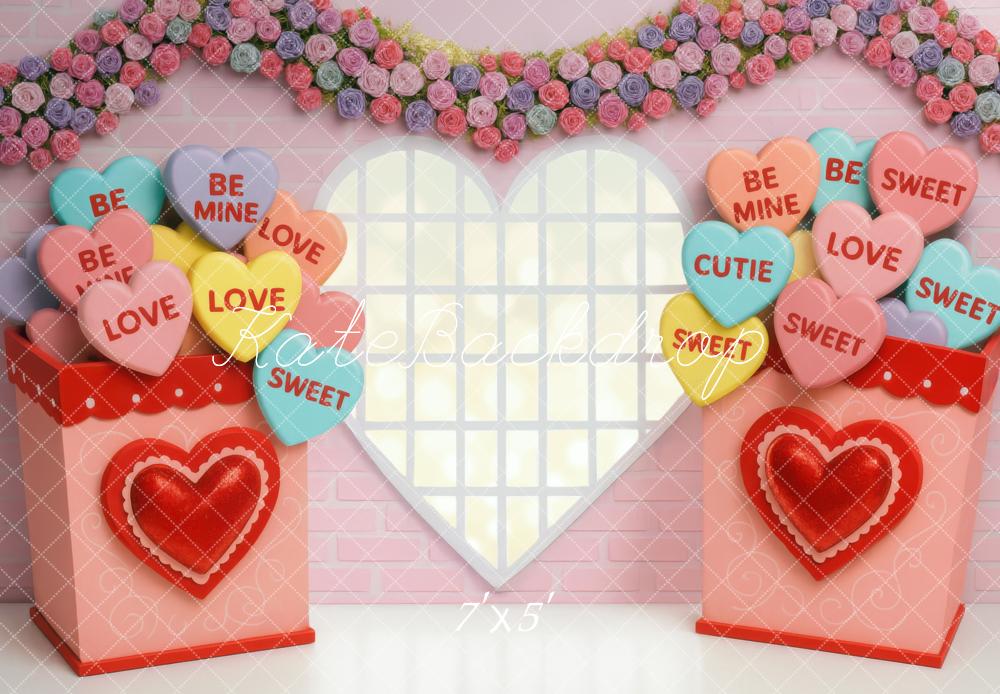 Kate Valentine's Day Candy Hearts Heart Window Flower Garland Backdrop Designed by Mini MakeBelieve