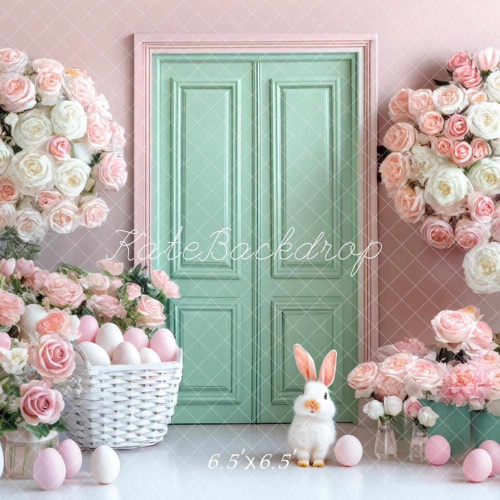 Kate Easter Bunny Floral Mint Door Backdrop Designed by Mini MakeBelieve