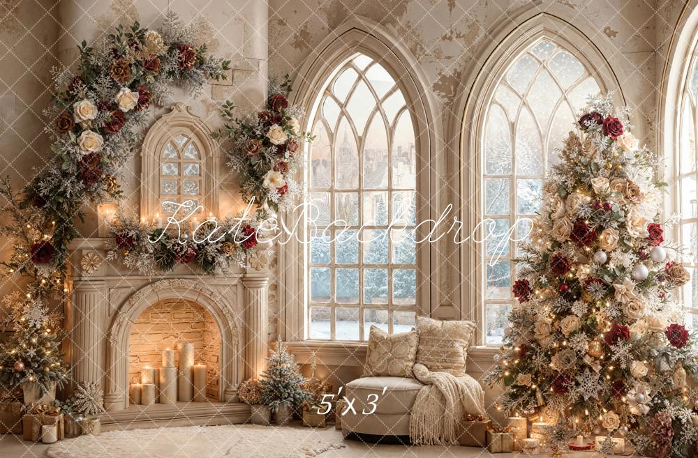 Kate Christmas Tree Roses Fireplace Arched Window Backdrop Designed by Emetselch