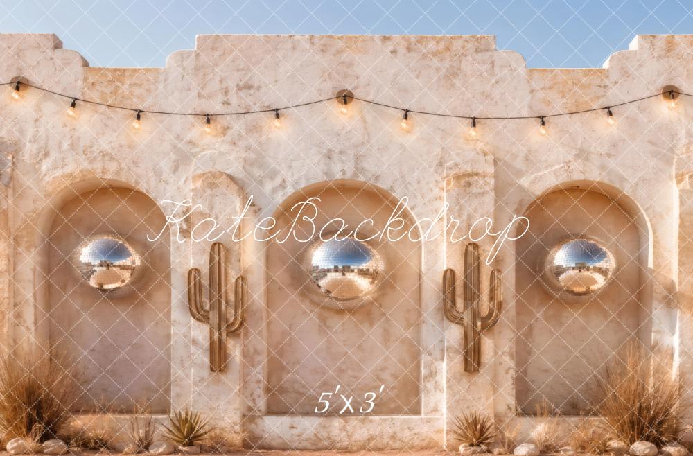 Kate Desert Arched Wall Disco Ball Cactus Printed Backdrop Designed by Vertigo Productions