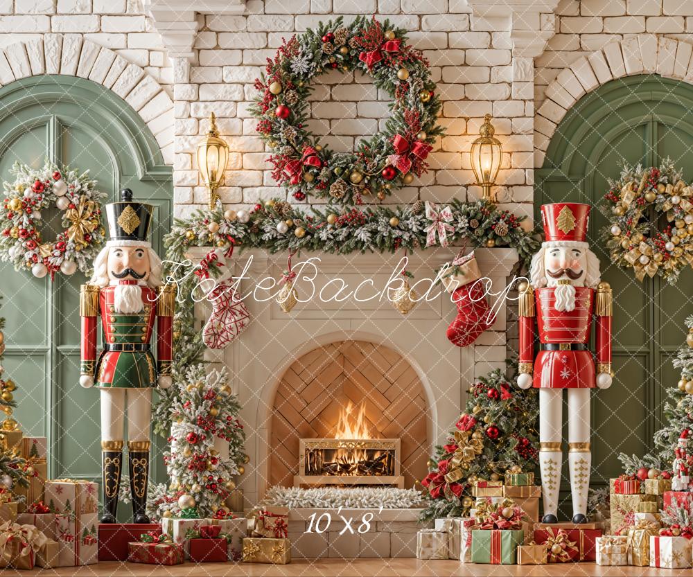 Kate Christmas Nutcracker Fireplace Arched Wall Backdrop Designed by Emetselch