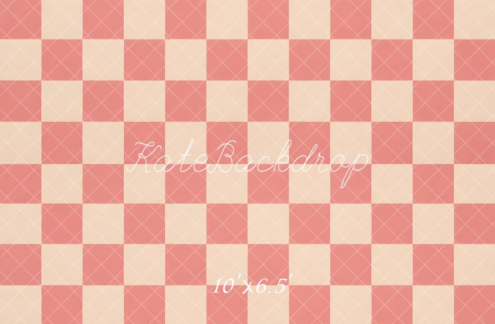 Kate Pink Cream Checkerboard Pattern Floor Printed Backdrop Designed by Emetselch
