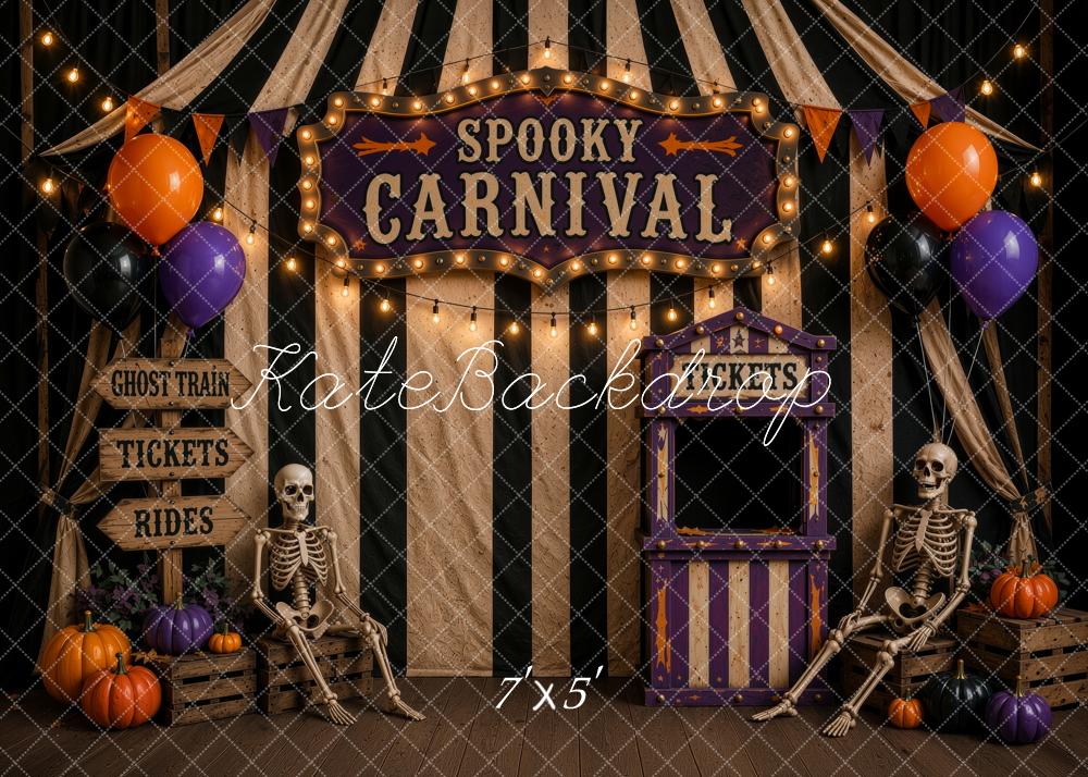 Kate Halloween Spooky Carnival Skeletons Ticket Booth Printed Backdrop Designed by Ashley Ward