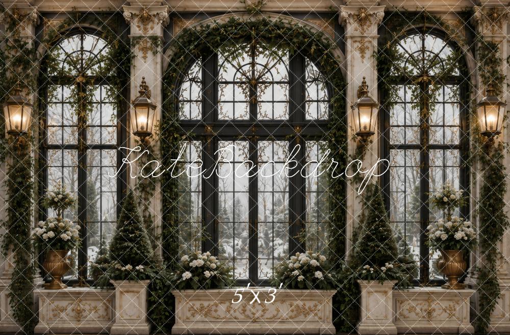 Kate Classic Retro Window Arch Greenery and Floral Decor Printed Backdrop Designed by Vertigo Productions