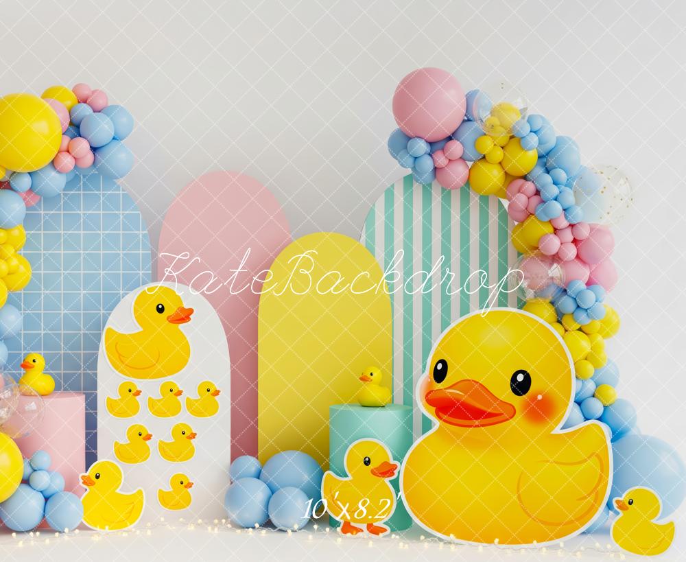 Kate Cake Smash Rubber Duck Balloon Pastel Arch Backdrop Designed by Patty Roberts