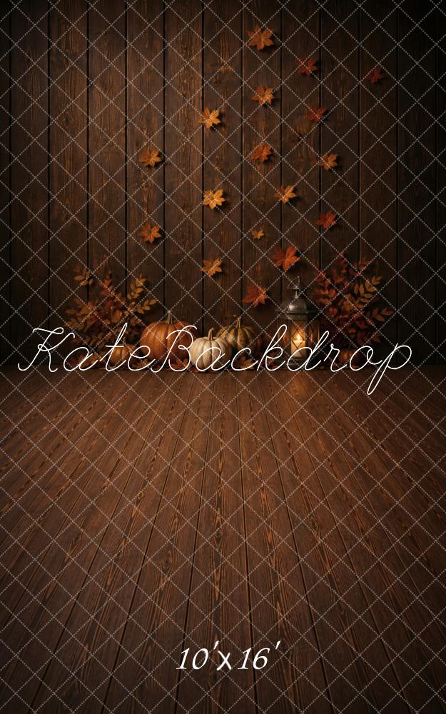 Kate Sweep Fall Pumpkins Lantern Wood Plank Printed Backdrop Designed by Vertigo Productions