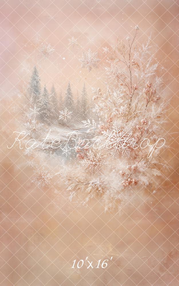 Kate Christmas Abstract Winter Floral Snowflakes Forest Printed Backdrop Designed by GQ