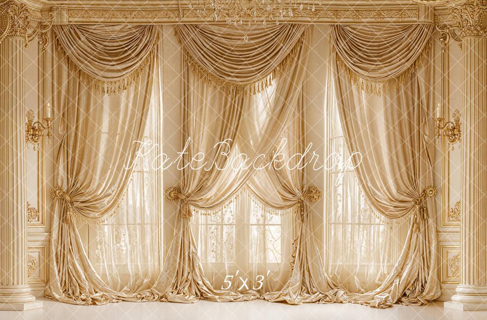 Kate Gold Draped Curtains and Columns Backdrop Designed by Emetselch
