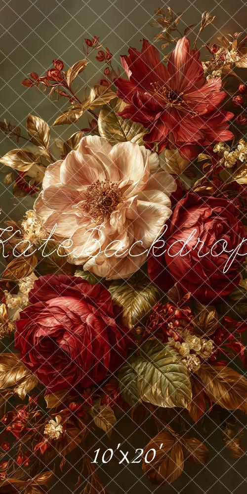 Kate Fine Art Vintage Red Gold Flower Backdrop Designed by Emetselch
