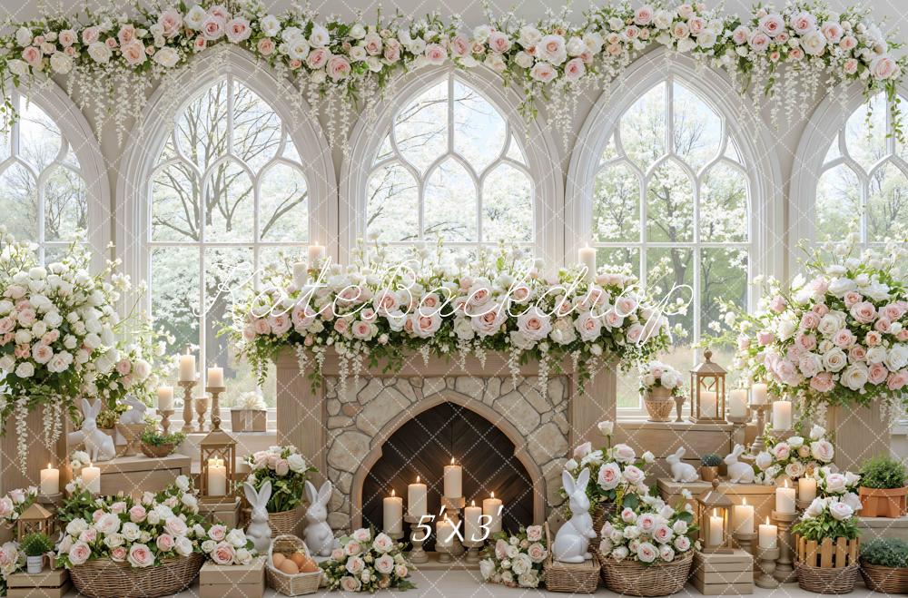 Kate Easter Bunny Flower Arch Fireplace Backdrop Designed by Mini MakeBelieve