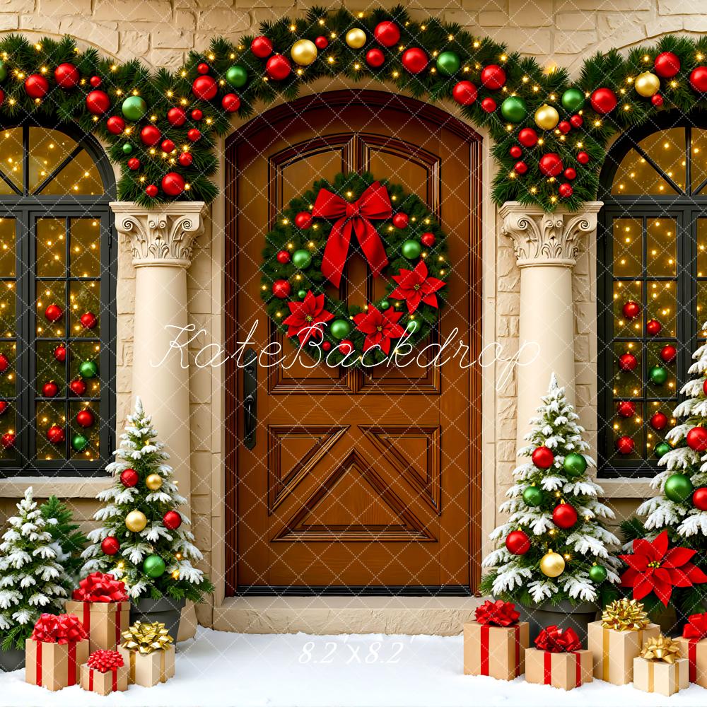 Guirnalda de Puerta Frontal de Navidad Wreath Árboles Nevados Fondo de Regalo Designed by Mini MakeBelieve