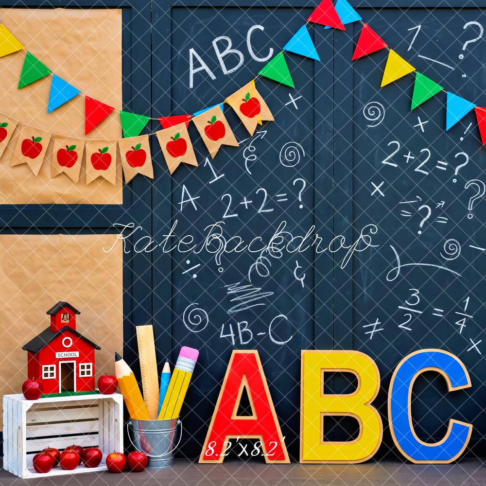 Kate Back To School Blue Chalkboard Bunting ABC Classroom Printed Backdrop Designed by Patty Roberts