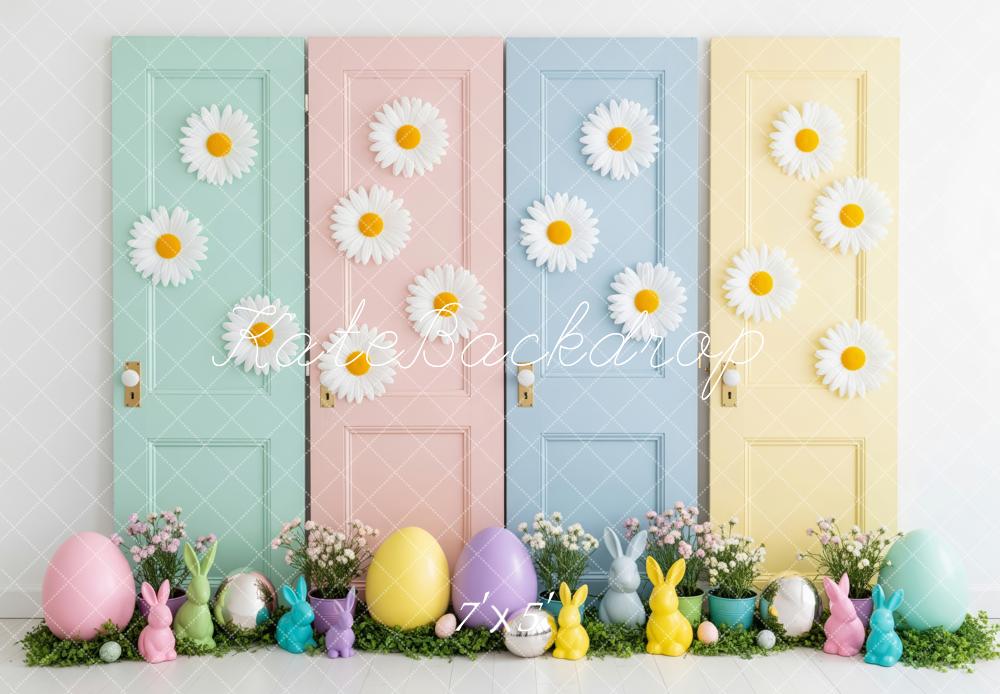 Kate Easter Bunny Pastel Doors Daisies Eggs Printed Backdrop Designed by Patty Roberts