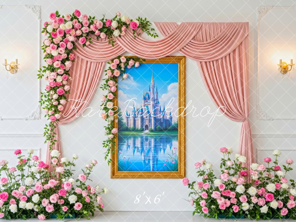Kate Pink Floral Arch Castle Painting Backdrop Designed by Patty Roberts