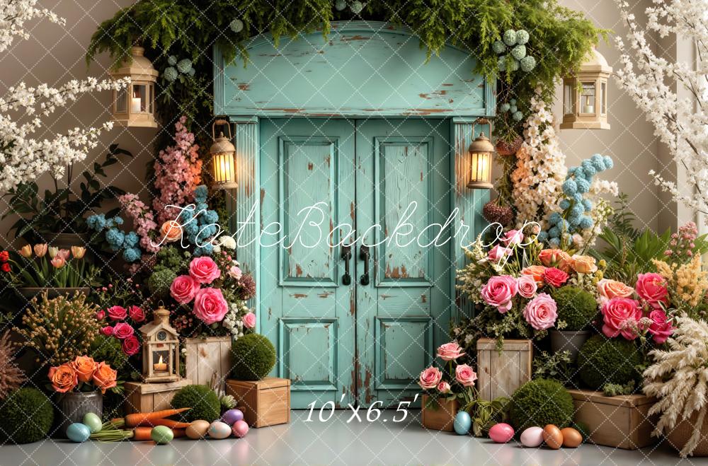 Kate Easter Bunny Flower Arch Vintage Door Pastel Eggs Backdrop Designed by Mini MakeBelieve