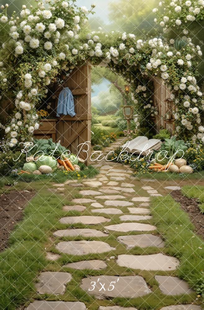 Kate Spring Flower Arch Garden Pathway Vegetables Printed Backdrop Designed by Chain Photography