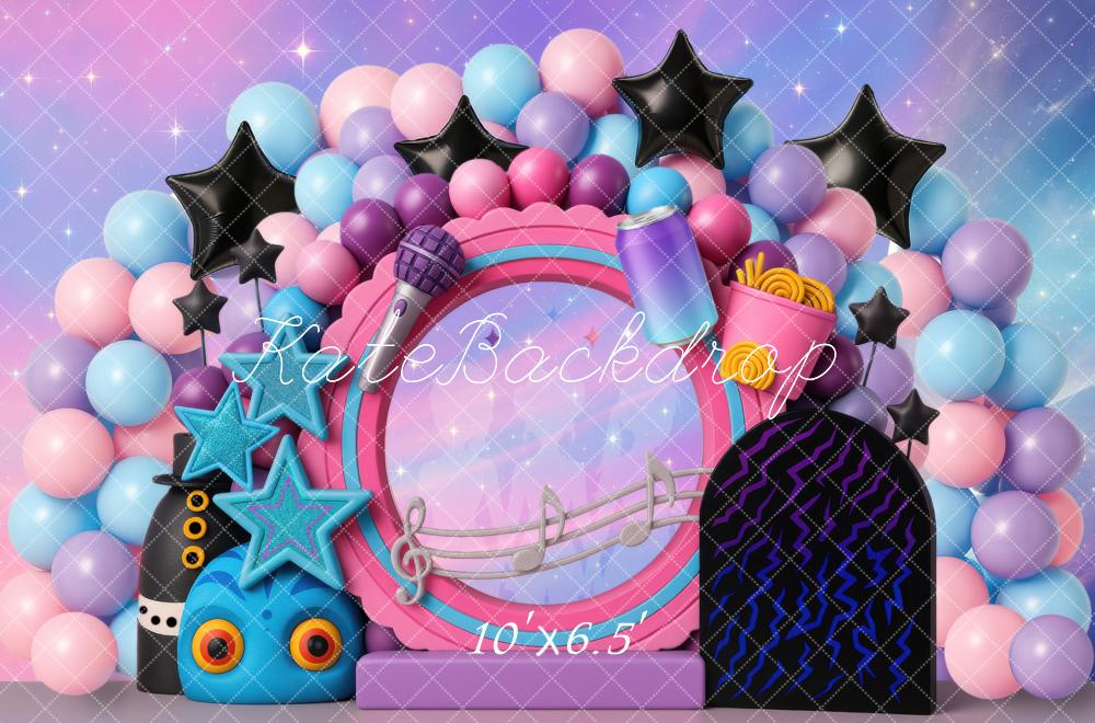 Kate Birthday Music Party Balloon Arch Stars Pastel Backdrop Designed by Mini MakeBelieve