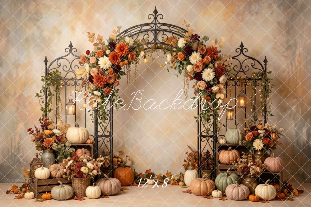 Kate Fall Pumpkin Wrought Iron Flower Arch Printed Backdrop Designed by Patty Roberts