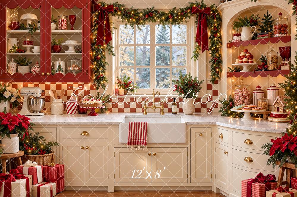 Kate Christmas Kitchen Cabinet Garland Window Candy Corner Printed Backdrop Designed by Shutter Swan Studios