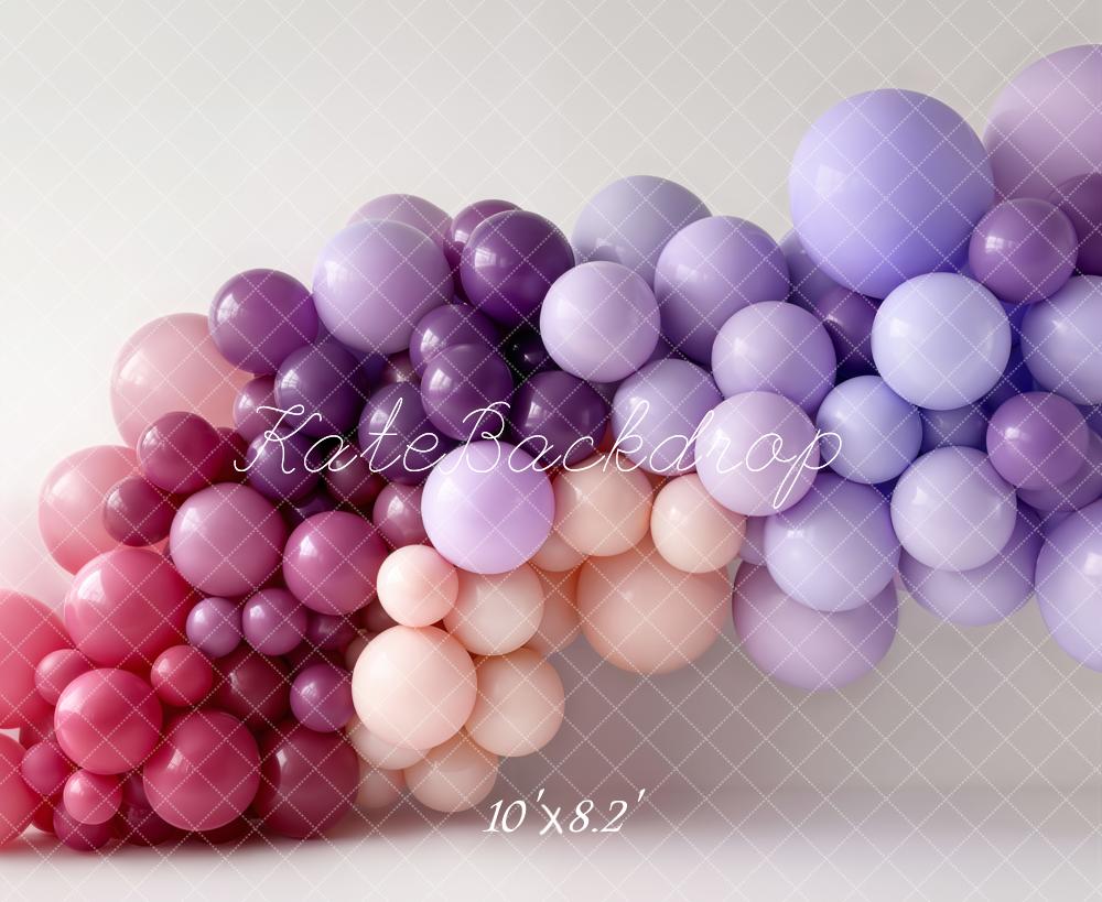 Kate Cake Smash Pink Purple Balloon Garland Printed Backdrop Designed by Emetselch