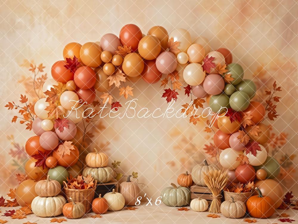 Kate Fall Birthday Pumpkin Balloon Arch With Leaves Printed Backdrop Designed by Patty Roberts