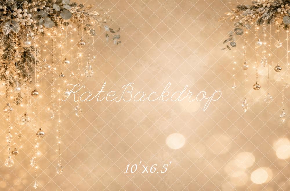 Kate Christmas Champagne Ornament Lights Bokeh Printed Backdrop Designed by Vertigo Productions