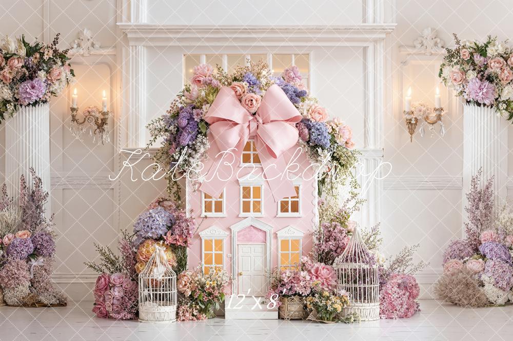 Kate Spring Pink House Flower Arch Birdcage Backdrop Designed by Emetselch