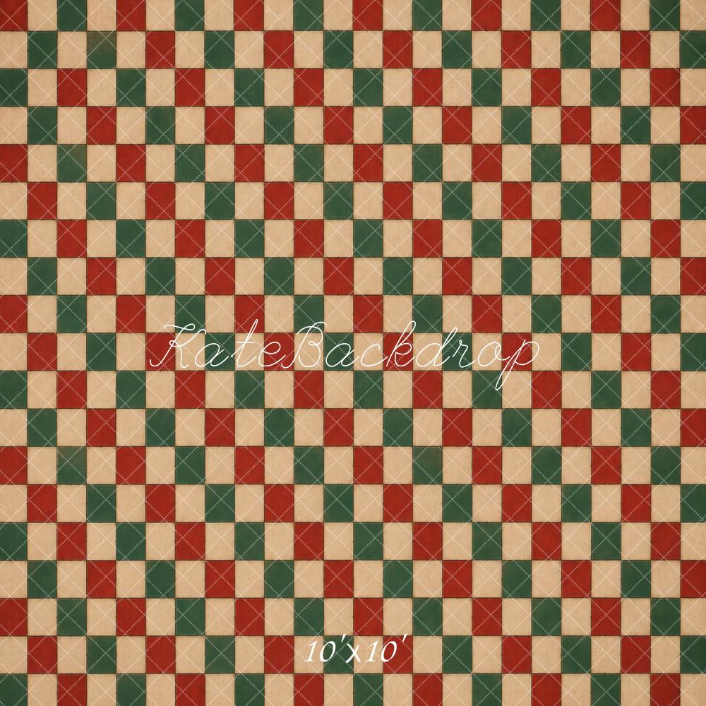 Kate Christmas Red Green Plaid Floor Printed Backdrop Designed by Vertigo Productions