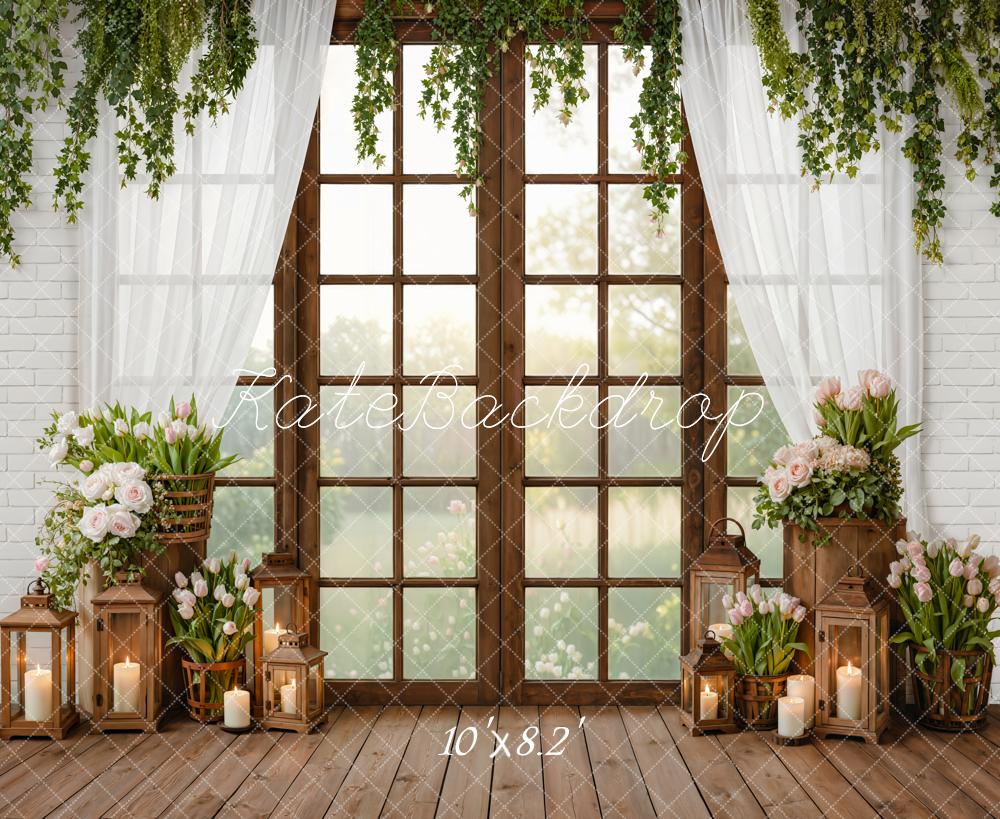 Kate Spring Floral Window Lanterns Backdrop Designed by Emetselch
