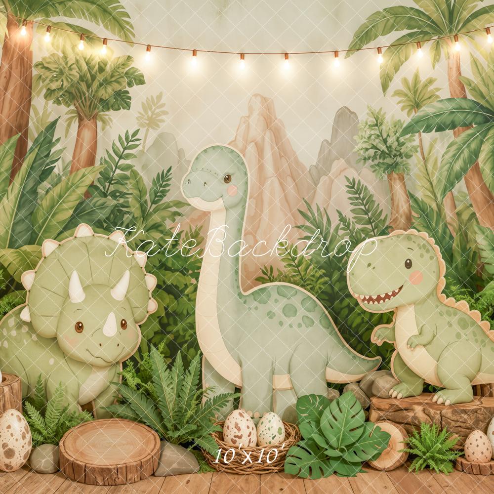 Kate Cake Smash Dinosaur Jungle Cartoon Eggs Printed Backdrop Designed by Emetselch