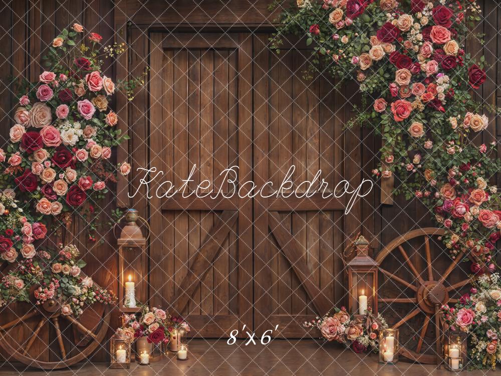 Kate Valentines Rustic Wooden Door Flower Arch Wheels Backdrop Designed by Emetselch