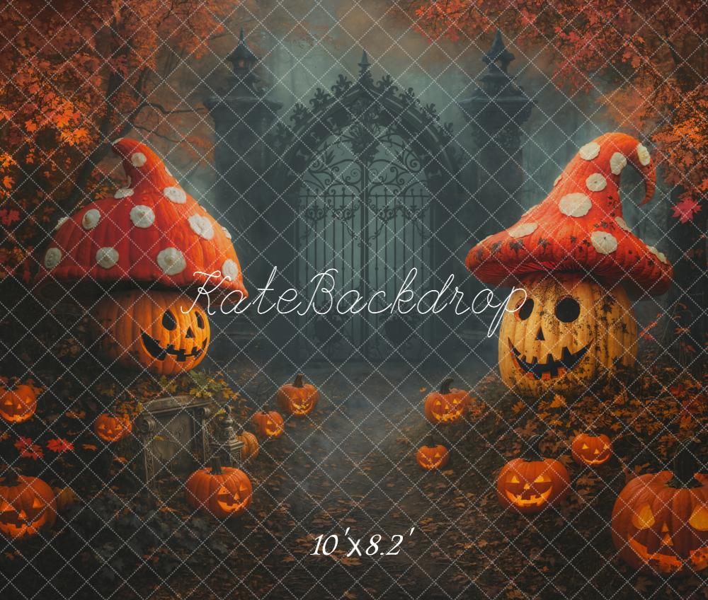 Kate Halloween Pumpkin Mushroom Jack O Lantern Gate Backdrop Designed by Chain Photography