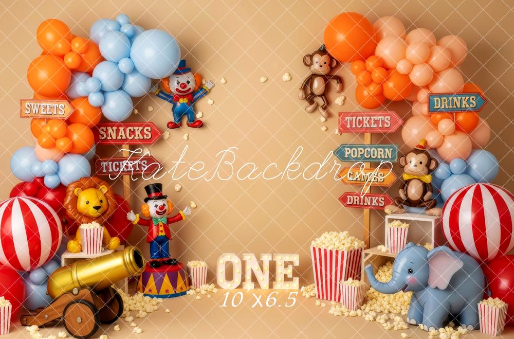 Kate 1st Birthday Circus Clown Lion Elephant Monkey Balloons Backdrop Designed by Patty Roberts